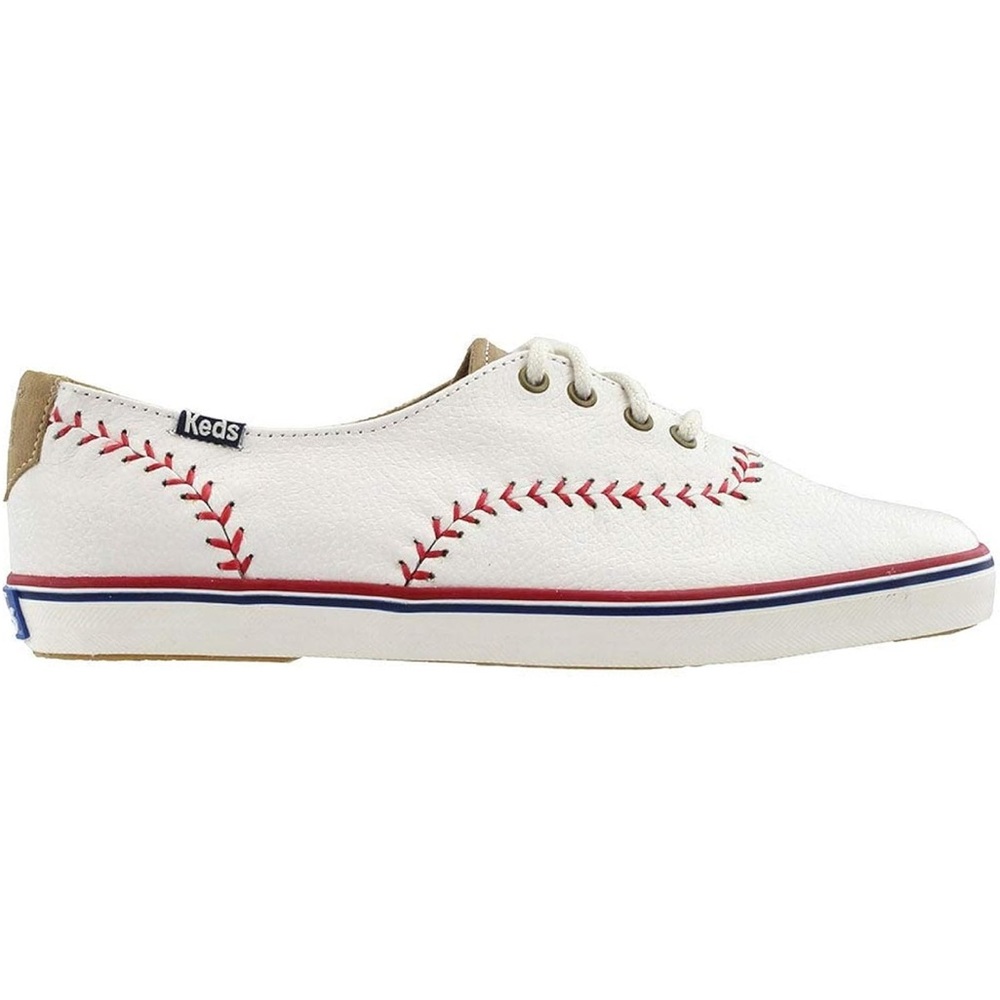 Keds White Baseball Sneakers with Red Stitching